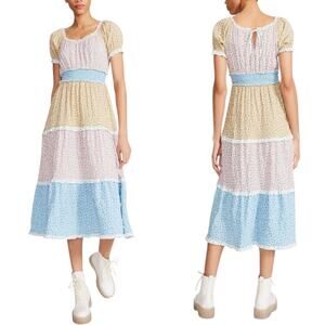 NWOT Betsey Johnson Floral Milkmaid Prairie Cottagecore Tier Midi Dress Size XL